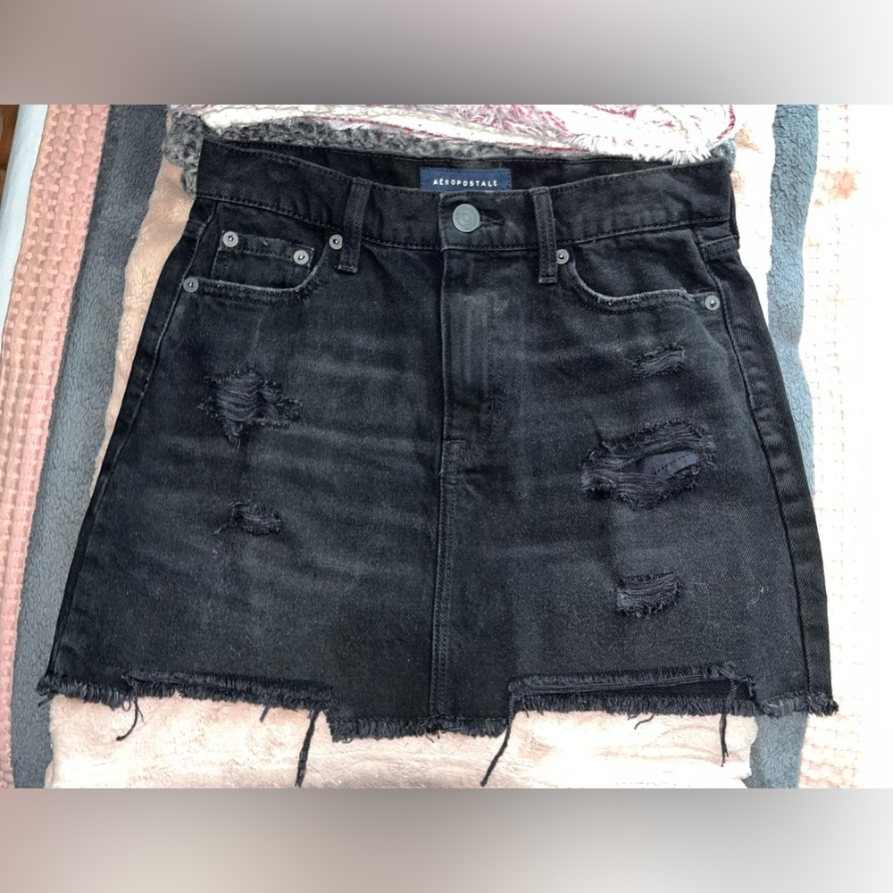 Aeropostale High Rise Ripped Denim Mini Skirt